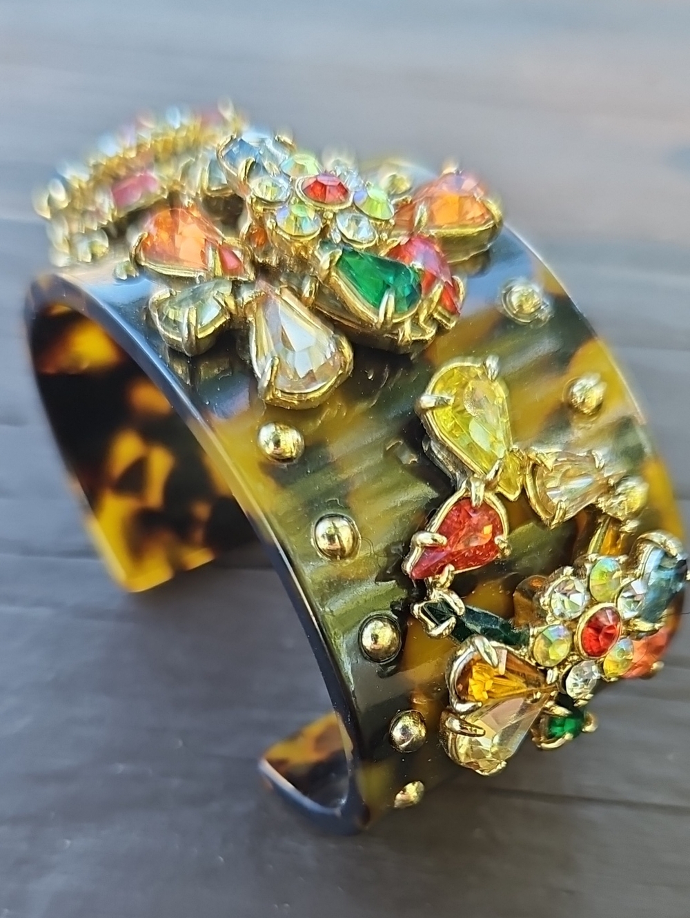 J. Crew Multicolor Crystal Floral Cuff Bracelet - Women Jewelry
